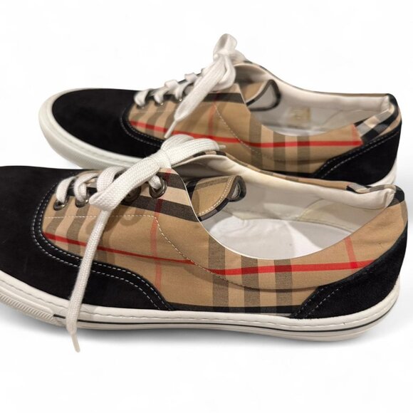 Burberry Men's Plaid Tan Tartan Logo Checkered Trainers Sneakers - Picture 6 of 8